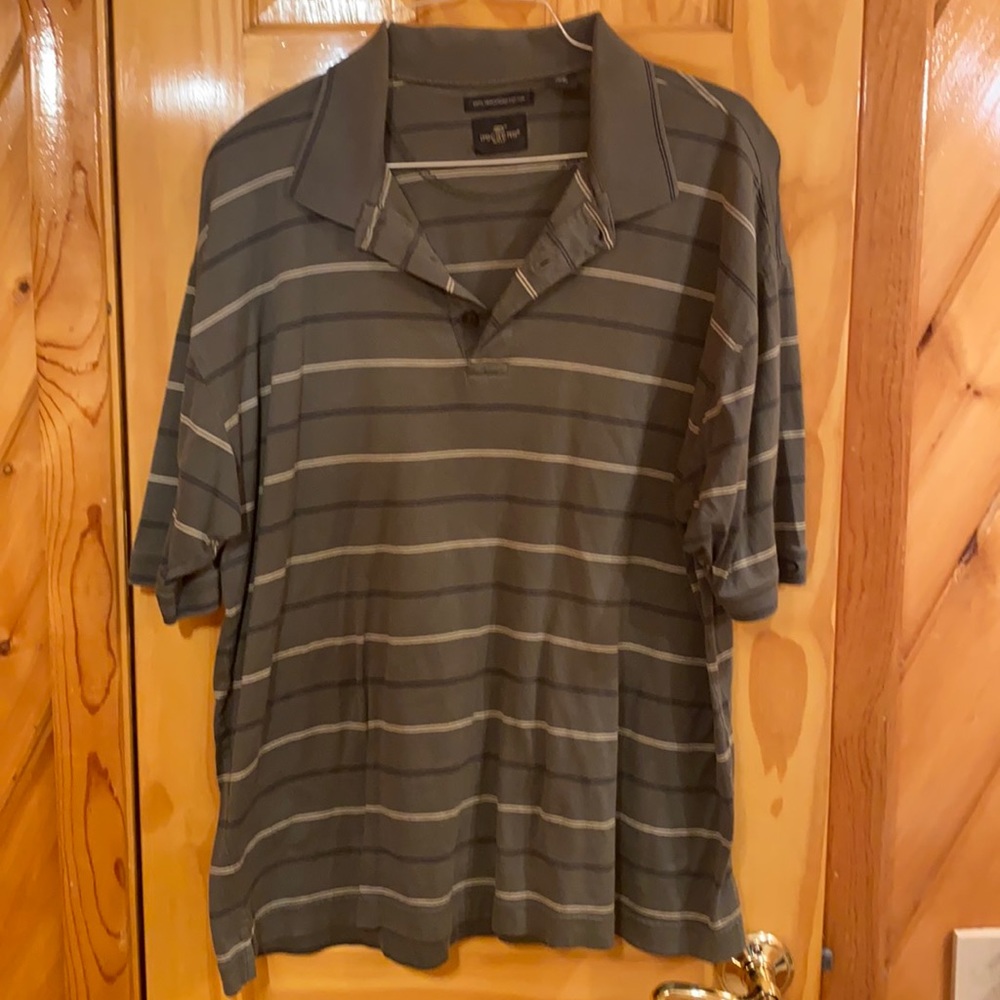 Green striped shirt sleeve polo shirt XL